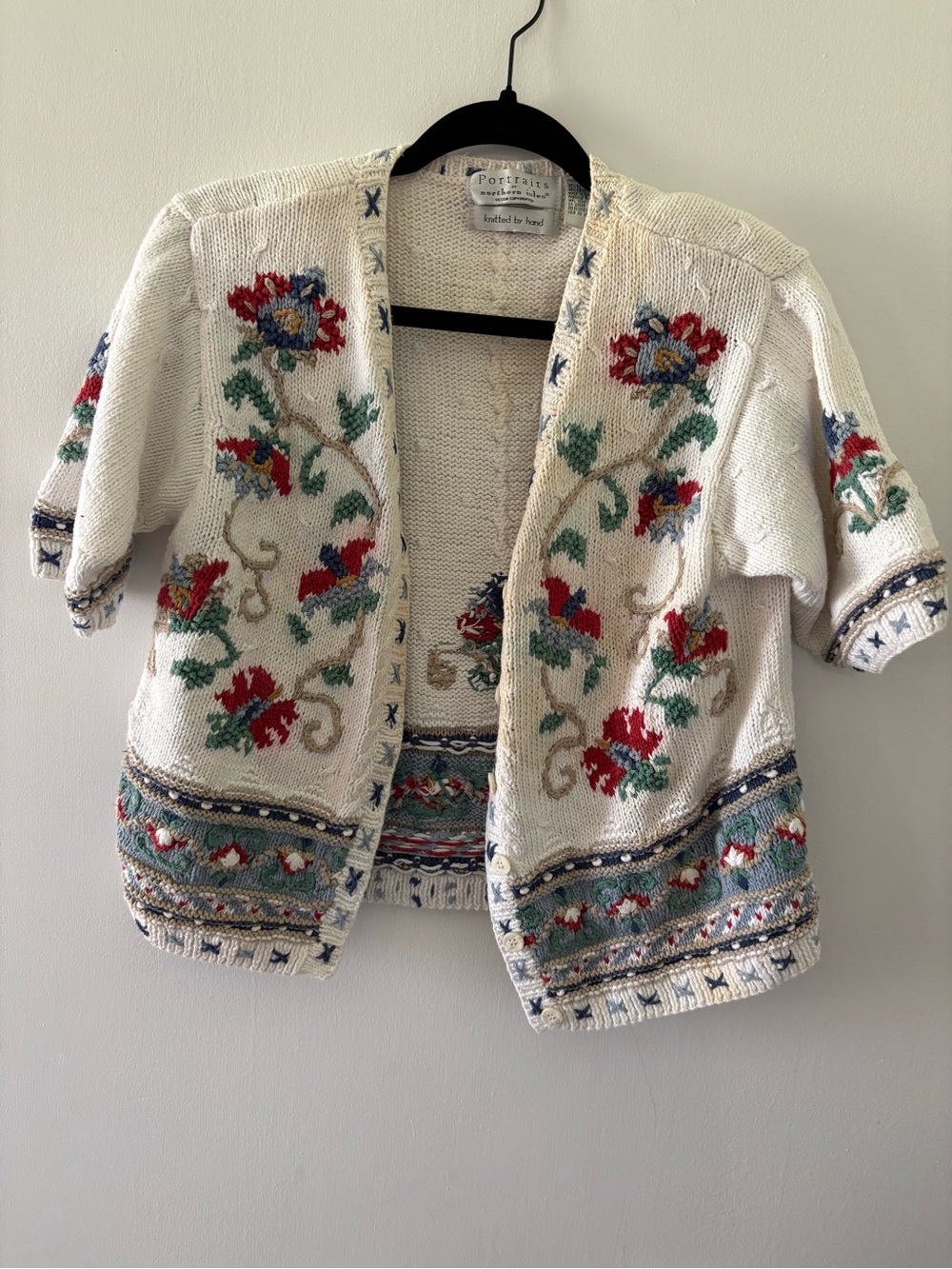 Beautiful Hand Knit Cream Floral Knit Cardigan